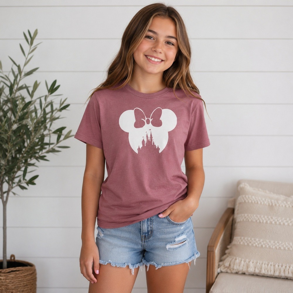 Glitter Minnie and Castle on Pink Shirt Made for Disney World or Disneyland Trip
